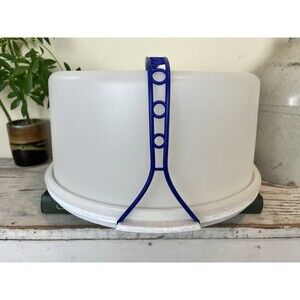 Vintage Tupperware Cake Keeper & Carrier Blue Handle 13” 1258 Grey Base Country